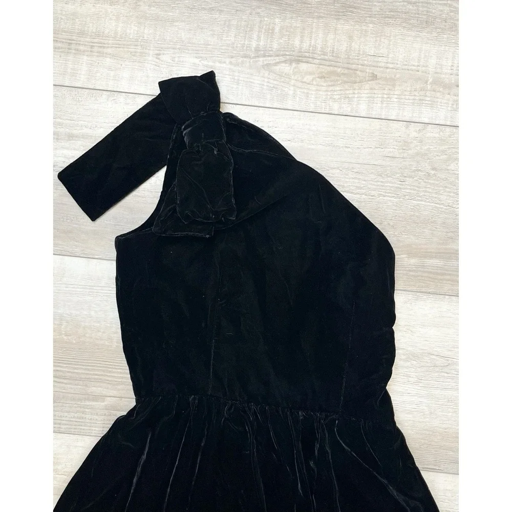 Victor Costa Vtg Black Velvet One Shoulder Gown Shoulder Bow Sz S/M? Whimseygoth